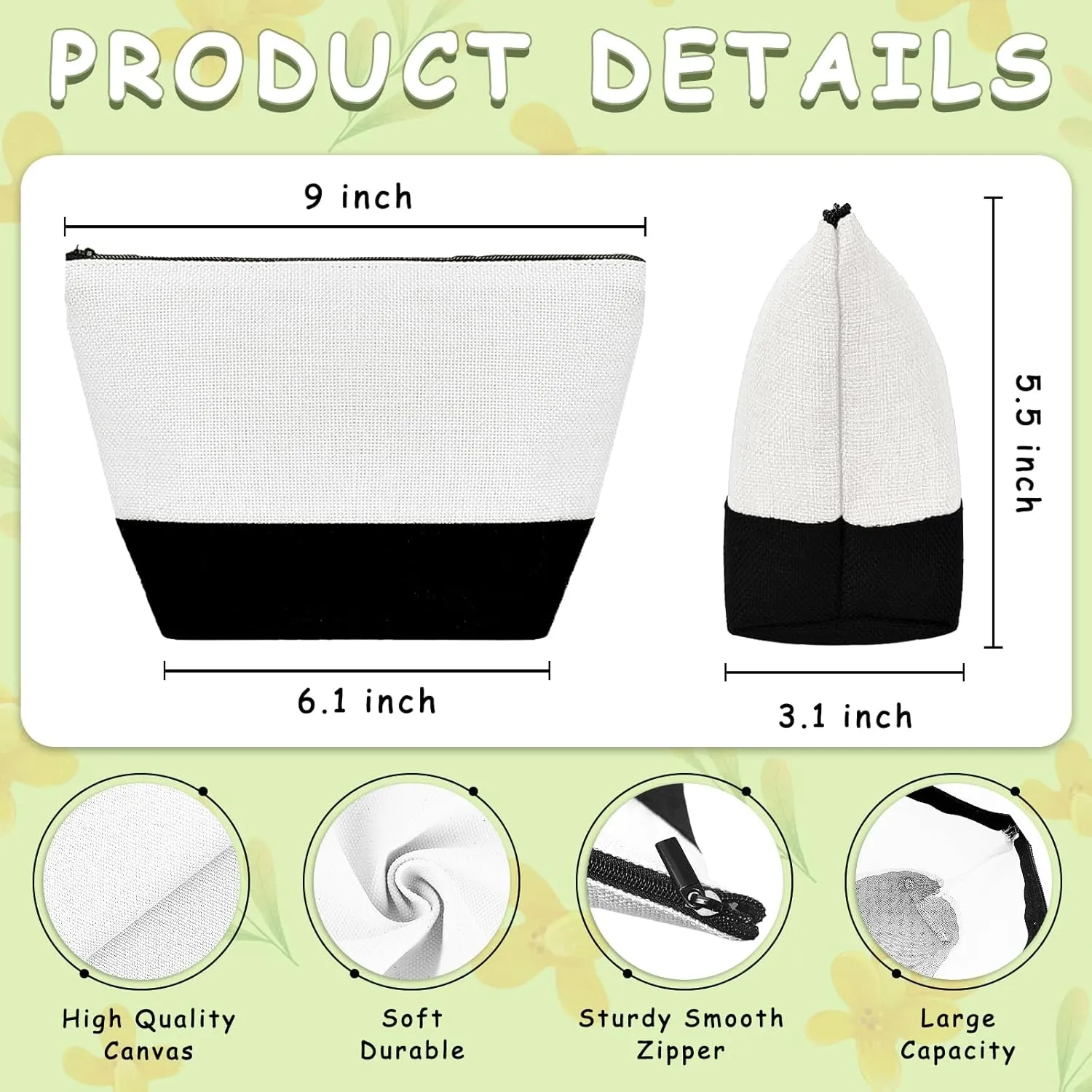 10 Pack 9"x 5.5" Sublimation Blanks Cosmetic Bags,Pencil Bag, Bulk Multi-Purpose DIY Heat Transfer Makeup Bags with Zipper for DIY Crafts Travel and Toiletry Bag(White)