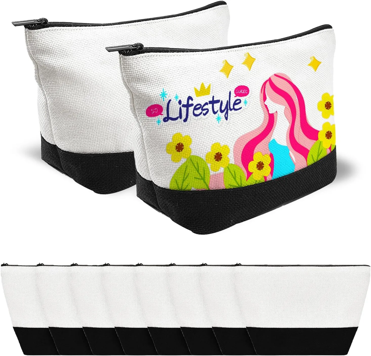 10 Pack 9"x 5.5" Sublimation Blanks Cosmetic Bags,Pencil Bag, Bulk Multi-Purpose DIY Heat Transfer Makeup Bags with Zipper for DIY Crafts Travel and Toiletry Bag(White)