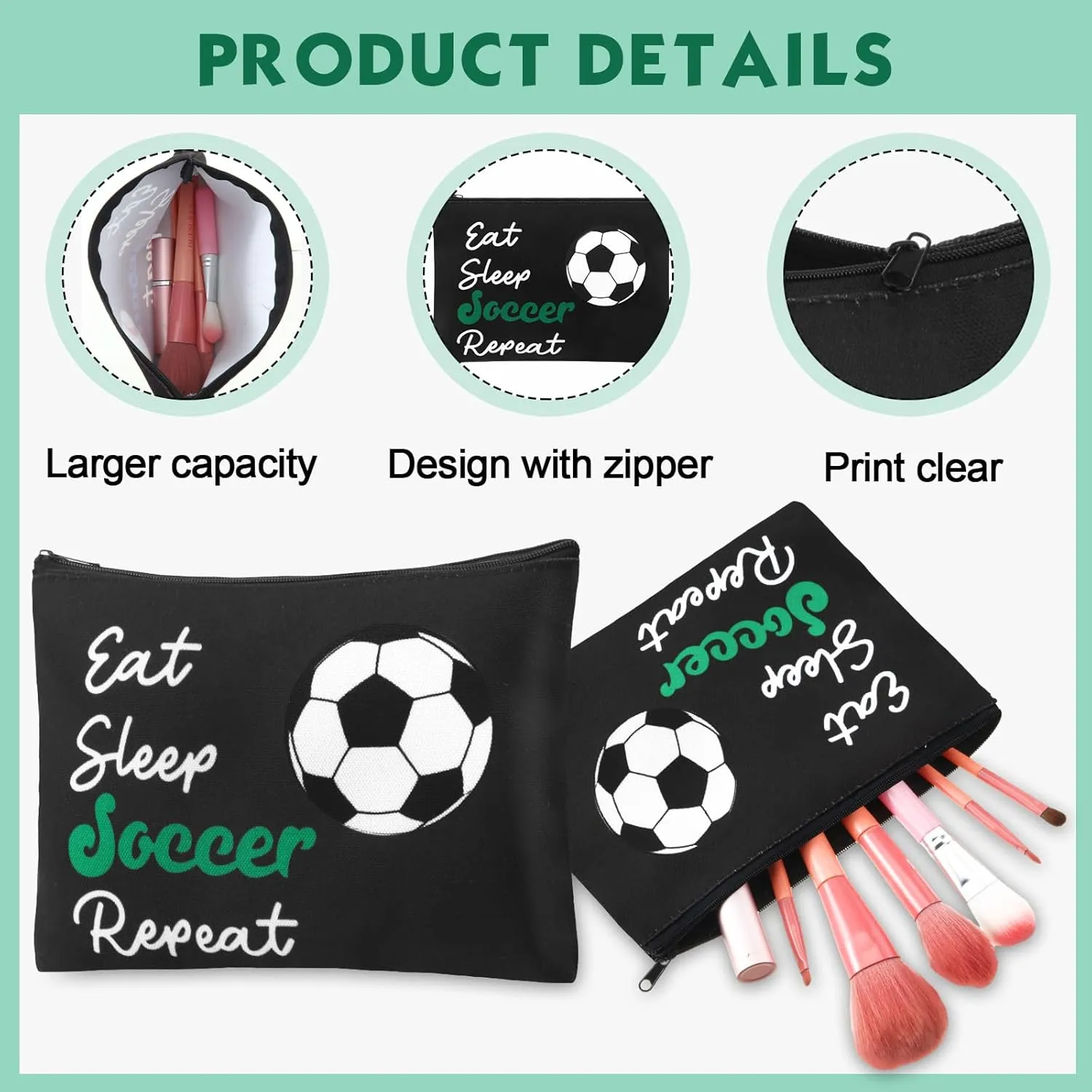 12 Pcs Makeup Bag Cosmetic Bag Gifts for Women Portable Canvas Zipper Pouch Travel Toiletry Organizer Case for Women Team Party Favors(Soccer)
