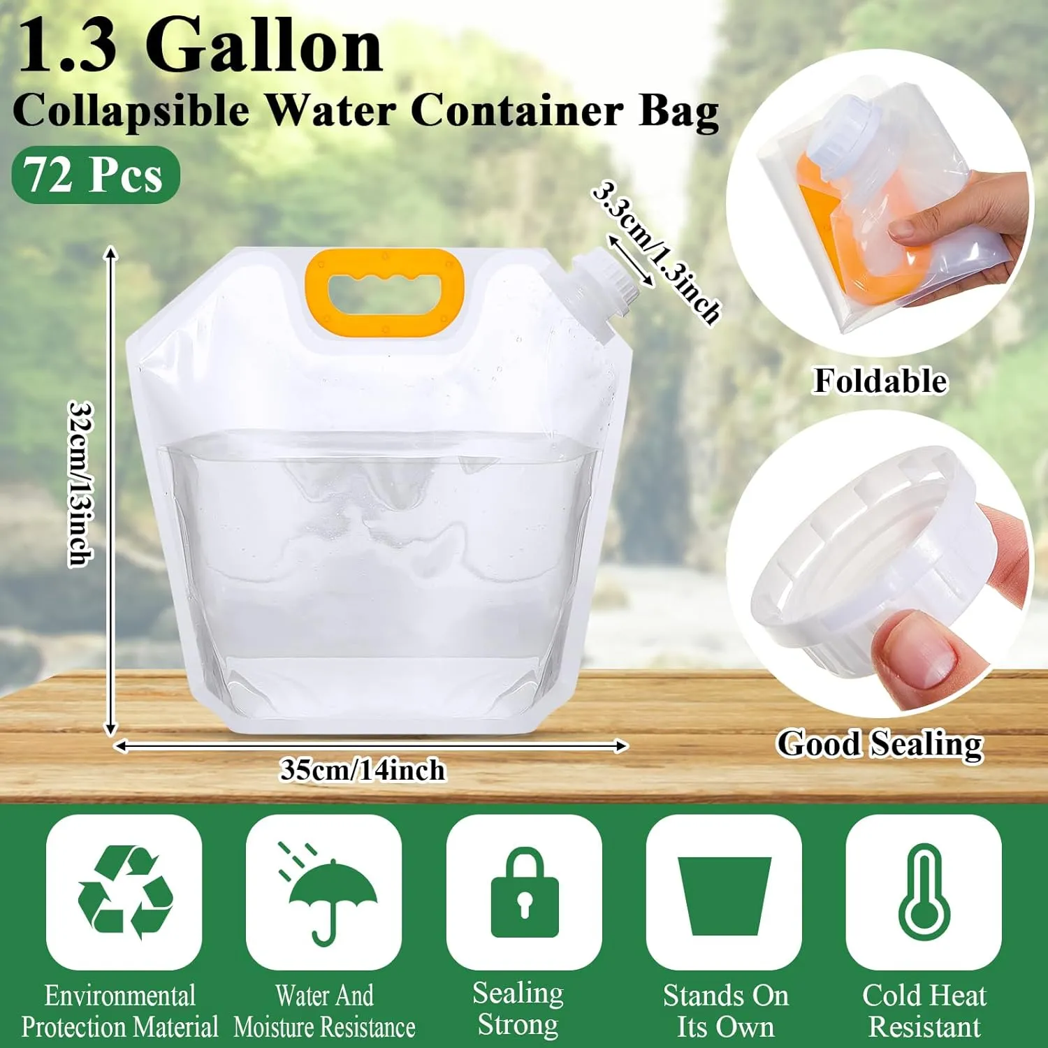 1.3 Gallon Collapsible Water Storage Bag Emergency Jug Container Clear Plastic Water Bladder for Outdoor Sport Camping Hiking No Leak, Freezable, Odorless, Flat Folding (No Scale)