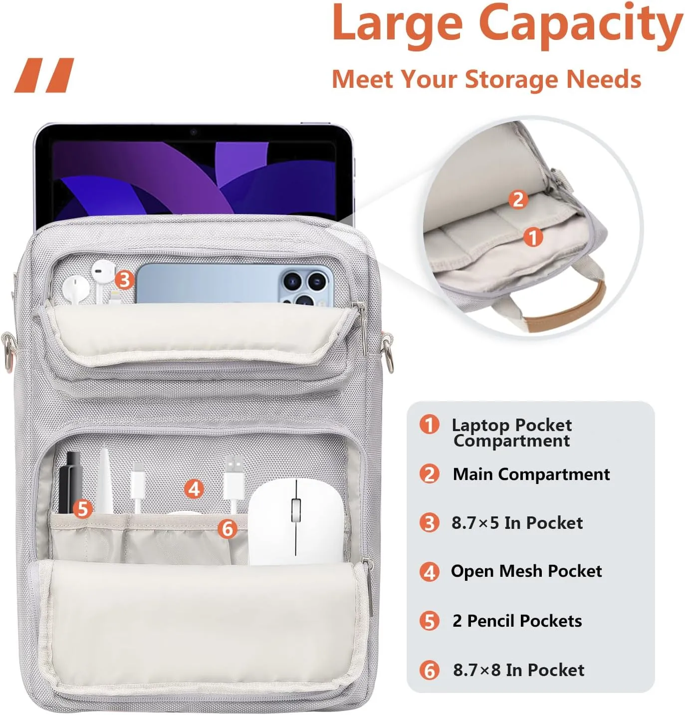 13.3-14 Inch Laptop Sleeve Bag, Laptop Bag for 14'' MacBook Pro M4 2024,14'' MacBook Pro M3&M2&M1 2023/2021, 13.6/13'' New MacBook Air M3/M2 2024/2022,Tab S8 Ultra 14.6",With Shoulder Strap(Silver)