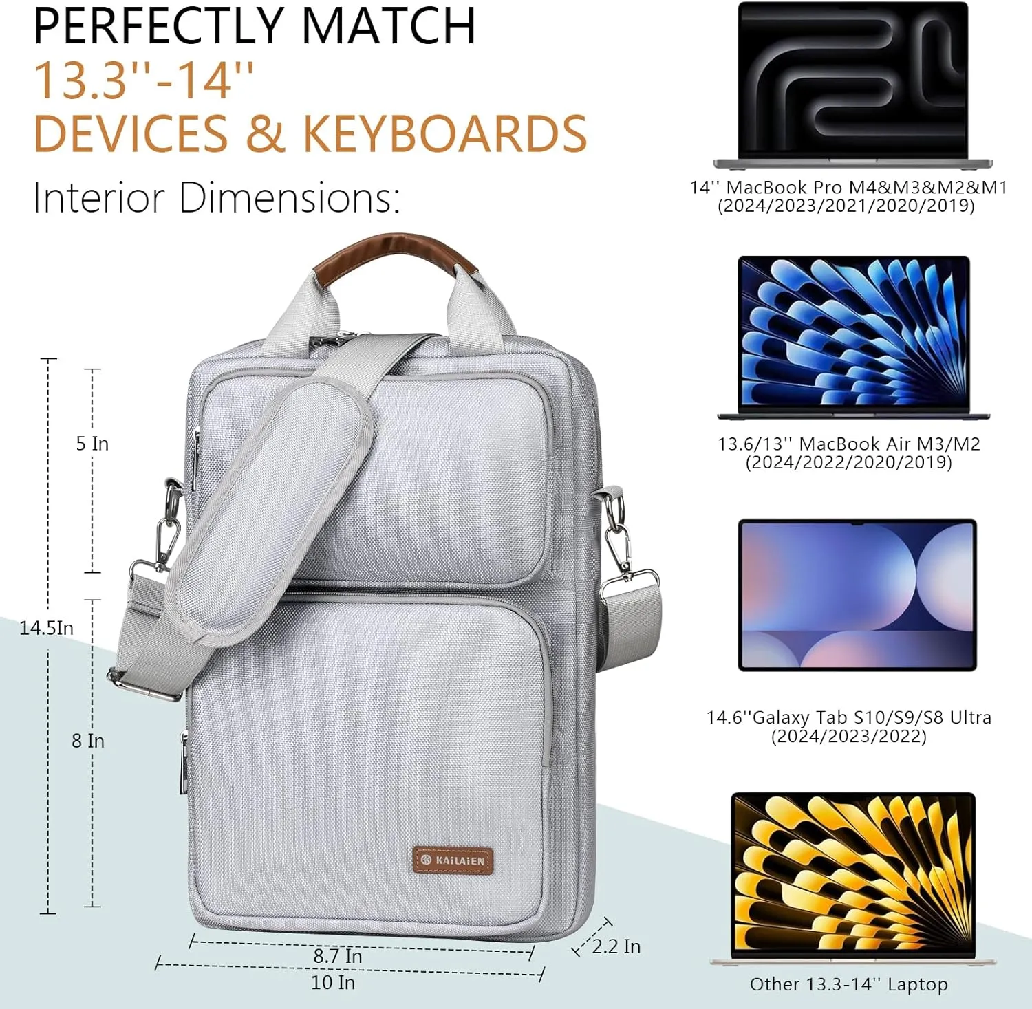 13.3-14 Inch Laptop Sleeve Bag, Laptop Bag for 14'' MacBook Pro M4 2024,14'' MacBook Pro M3&M2&M1 2023/2021, 13.6/13'' New MacBook Air M3/M2 2024/2022,Tab S8 Ultra 14.6",With Shoulder Strap(Silver)