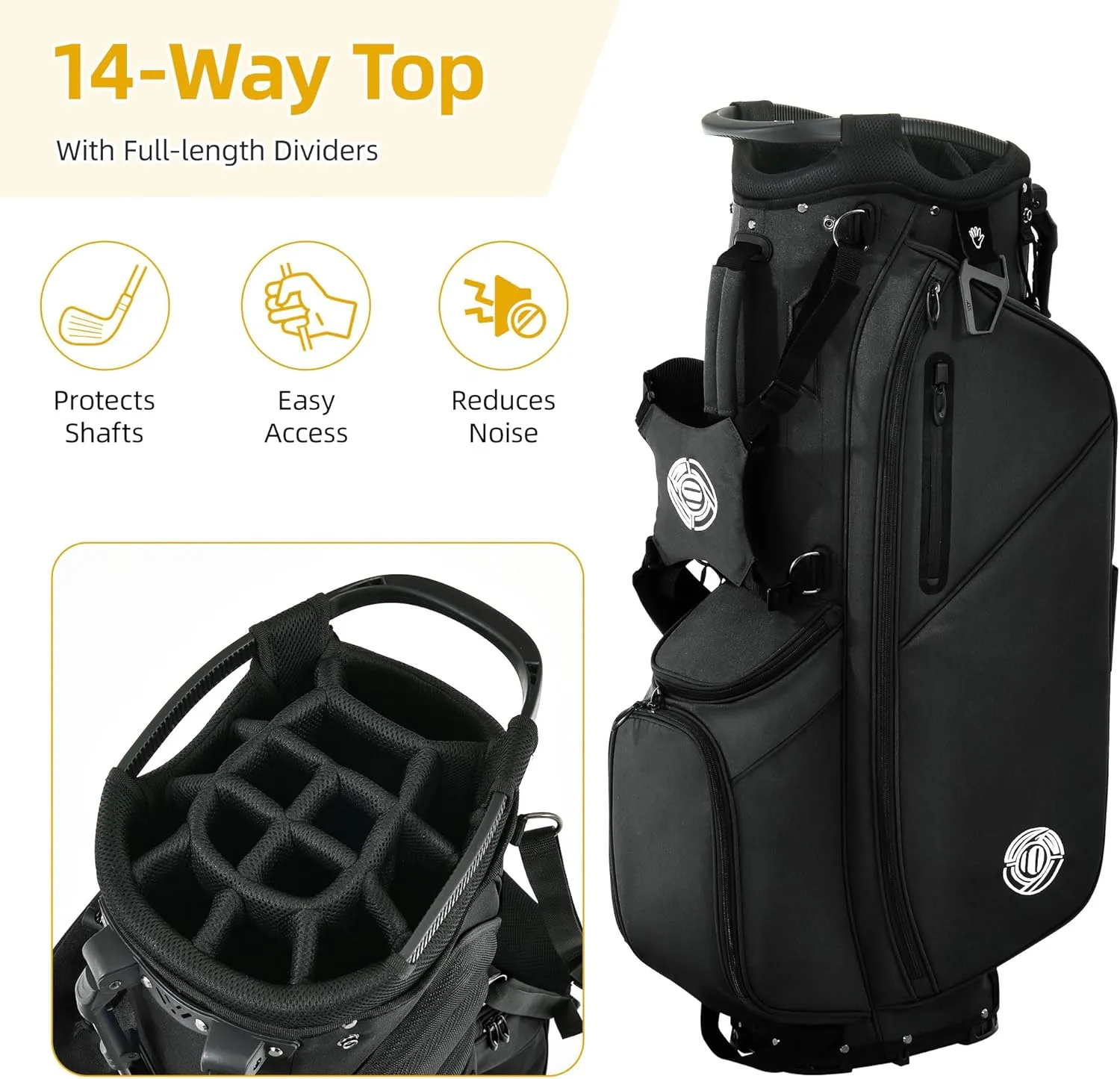 14 Way Golf Stand Bag, Lightweight Golf Bags for Men Women with Full-Length Dividers, Ergonomic Design, Weather-Resistant, Multi Pockets