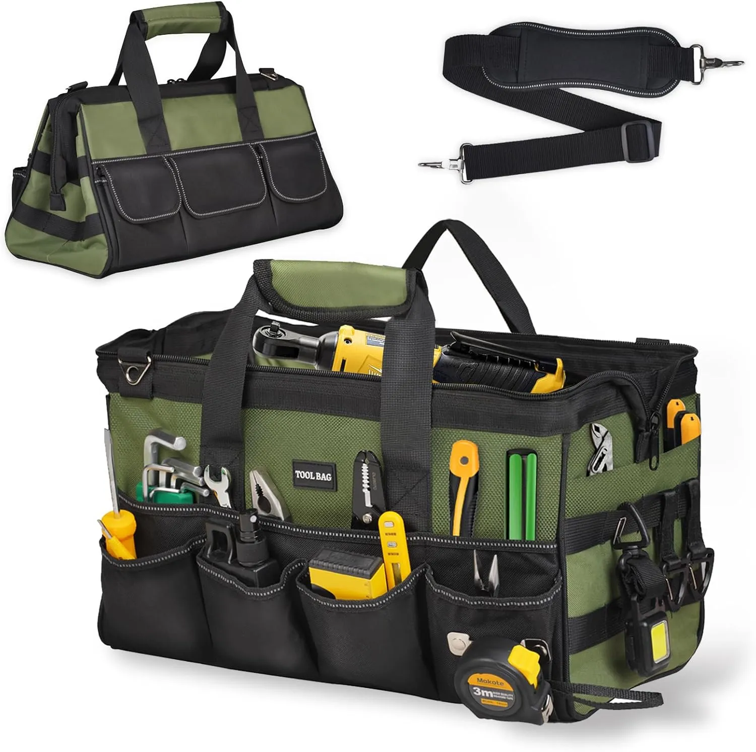15.5-Inch Heavy Duty Tool Bag, 20-Pocket Portable Tool Organizer Tote with Large Zipper, Adjustable Shoulder Strap, Ideal for Mechanics, Engineers – Great Gift for Men, Dad, HVAC Technicians