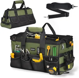 15.5-Inch Heavy Duty Tool Bag, 20-Pocket Portable Tool Organizer Tote with Large Zipper, Adjustable Shoulder Strap, Ideal for Mechanics, Engineers – Great Gift for Men, Dad, HVAC Technicians