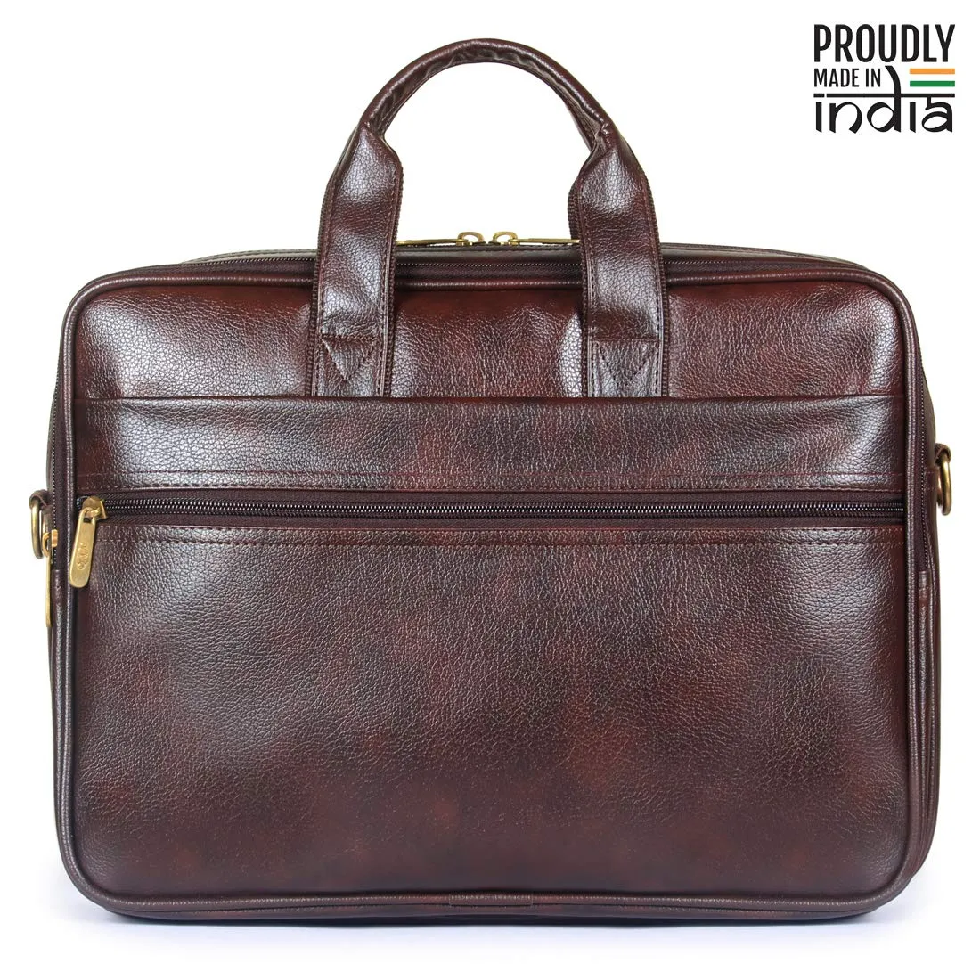 15.6 inch Laptop Messenger Bag - Water Resistant Vegan Leather | Adjustable Strap | 11 Litres | Dark Brown