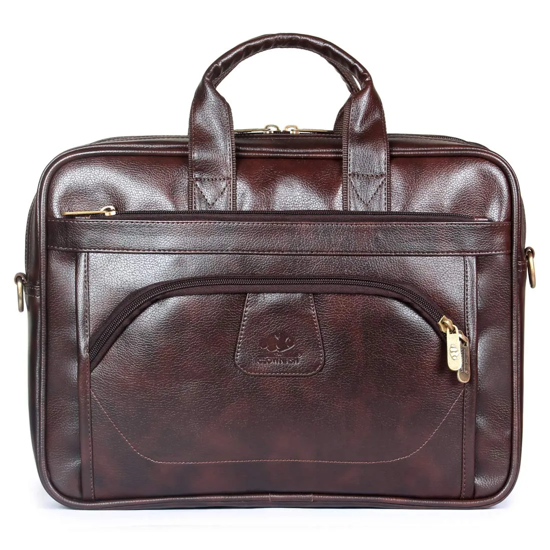 15.6 inch Laptop Messenger Bag - Water Resistant Vegan Leather | Adjustable Strap | 11 Litres | Dark Brown