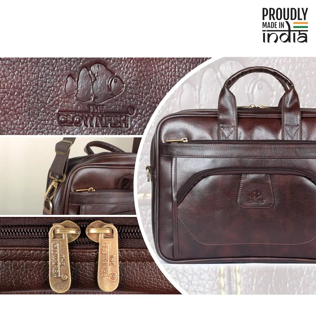 15.6 inch Laptop Messenger Bag - Water Resistant Vegan Leather | Adjustable Strap | 11 Litres | Dark Brown