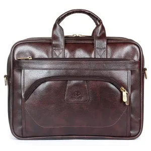 15.6 inch Laptop Messenger Bag - Water Resistant Vegan Leather | Adjustable Strap | 11 Litres | Dark Brown
