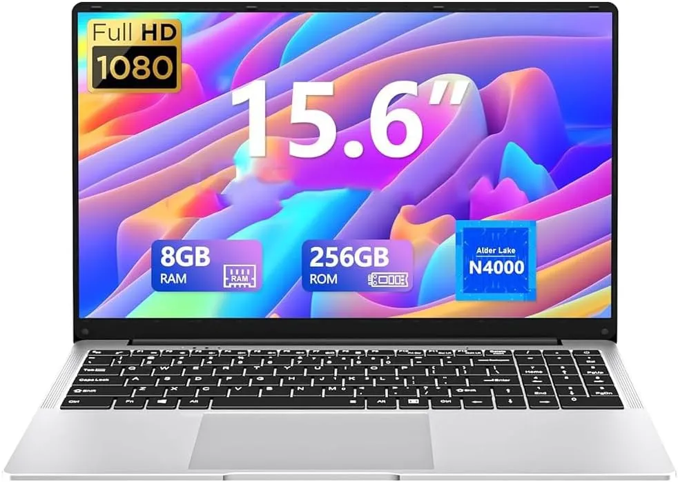 15.6 inch Laptops, 8gb RAM Laptop Computer with 256GB SSD, Traditional Laptops N4000, Netbook Computers Full HD 1920X1080 Display WiFi5 Mini-HDMI 180 Angle Opening lap top For Student Business Work