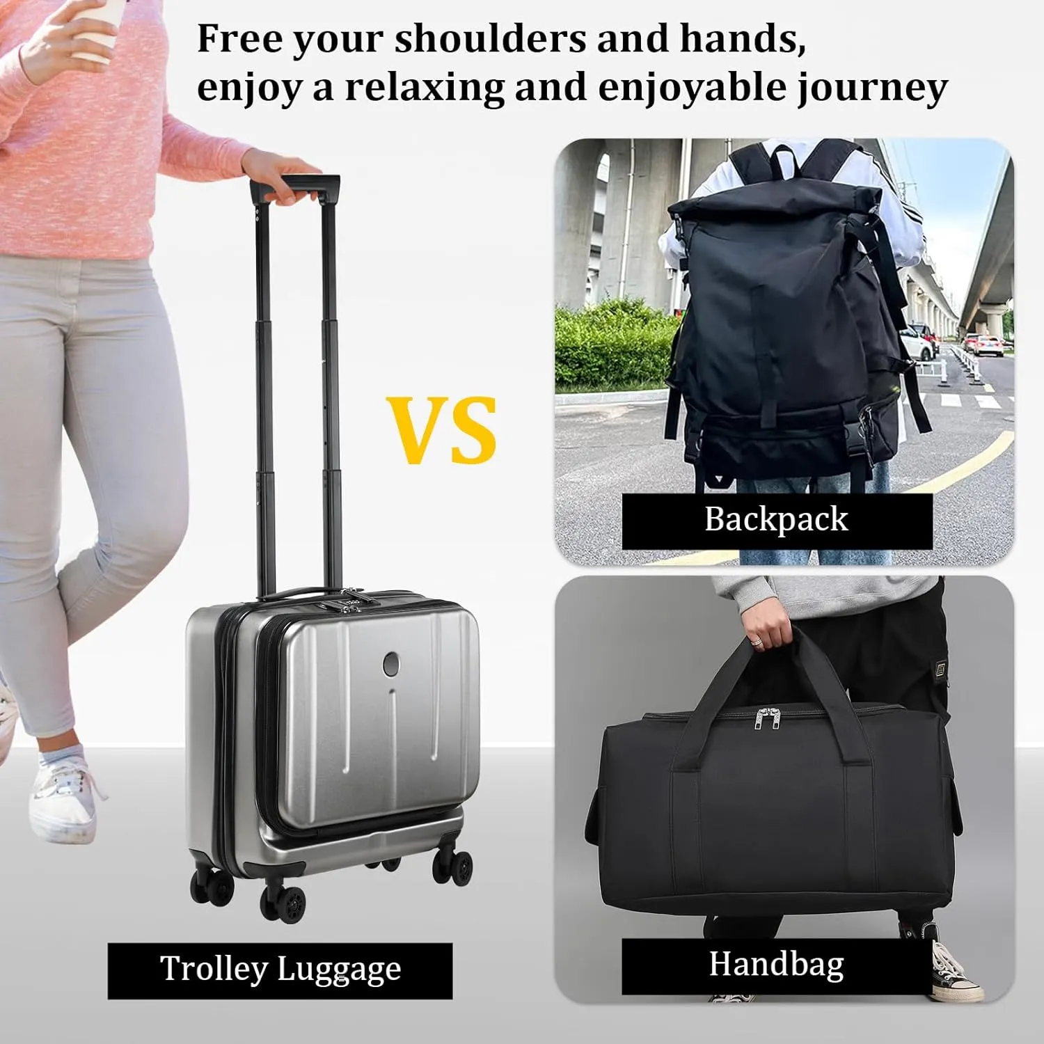 16 Inch Carry On Luggage with 2 Compartments for 14” & 15” Laptop, 16.14*8*17.12” Rolling Briefcase, Lightweight Hardshell ABS PC Suitcase with Spinner Silent Wheels, for Business Trip, Dark Gray