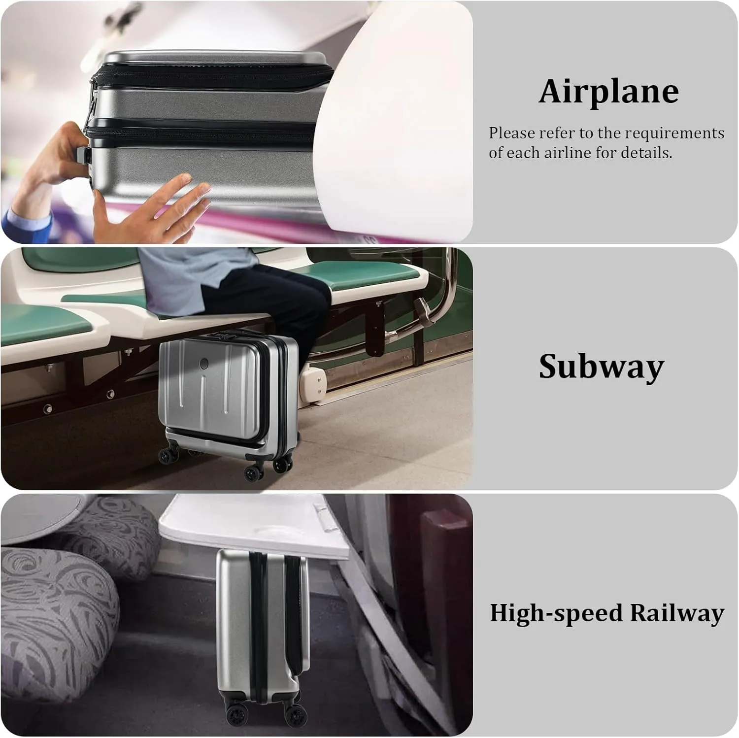 16 Inch Carry On Luggage with 2 Compartments for 14” & 15” Laptop, 16.14*8*17.12” Rolling Briefcase, Lightweight Hardshell ABS PC Suitcase with Spinner Silent Wheels, for Business Trip, Dark Gray