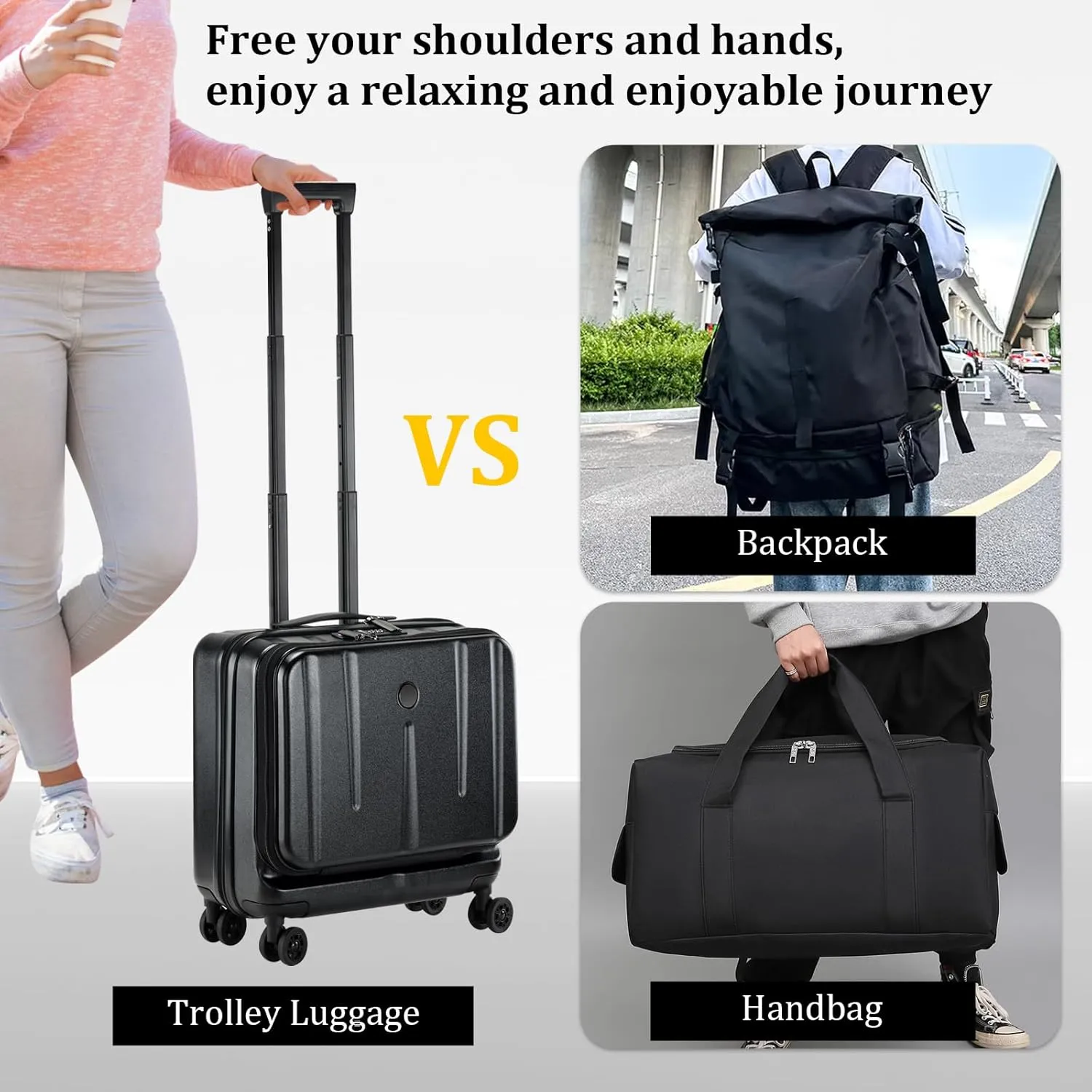 16" Carry On Briefcase Luggage with 2 Laptop Compartments, Lightweight Hardshell Suitcase with Spinner Silent Wheels, for Commute Work Business Trip, Black