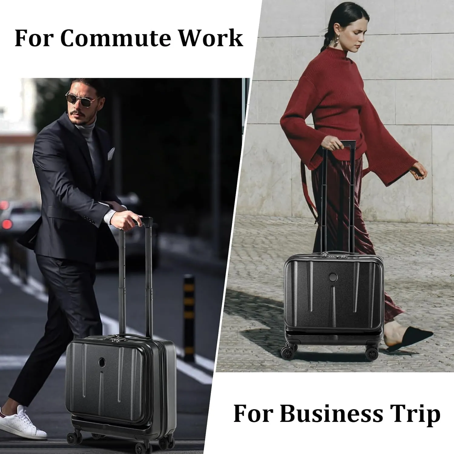 16" Carry On Briefcase Luggage with 2 Laptop Compartments, Lightweight Hardshell Suitcase with Spinner Silent Wheels, for Commute Work Business Trip, Black