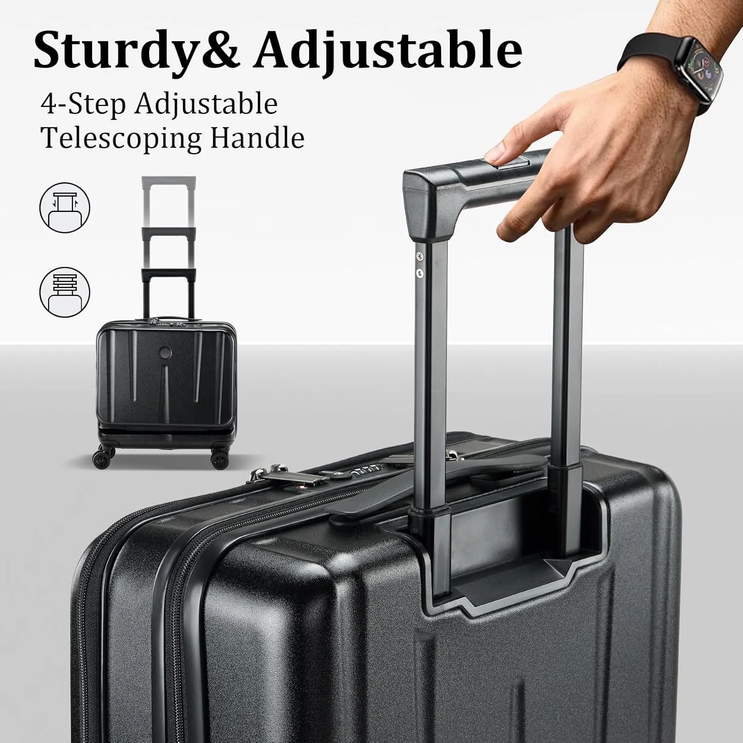 16" Carry On Briefcase Luggage with 2 Laptop Compartments, Lightweight Hardshell Suitcase with Spinner Silent Wheels, for Commute Work Business Trip, Black