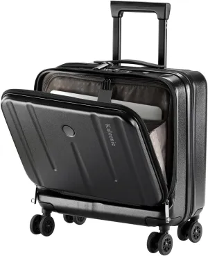 16" Carry On Briefcase Luggage with 2 Laptop Compartments, Lightweight Hardshell Suitcase with Spinner Silent Wheels, for Commute Work Business Trip, Black
