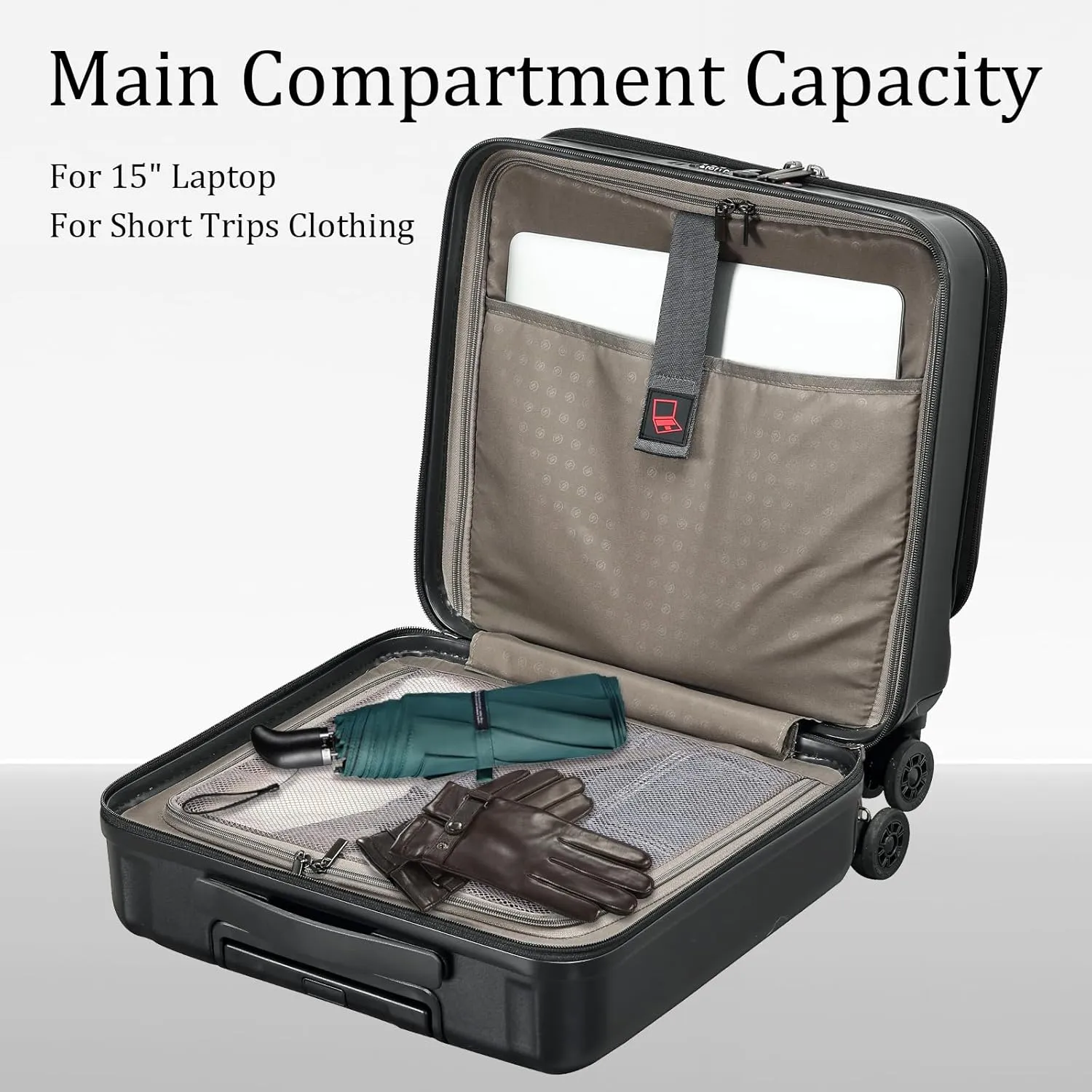 16" Carry On Briefcase Luggage with 2 Laptop Compartments, Lightweight Hardshell Suitcase with Spinner Silent Wheels, for Commute Work Business Trip, Black