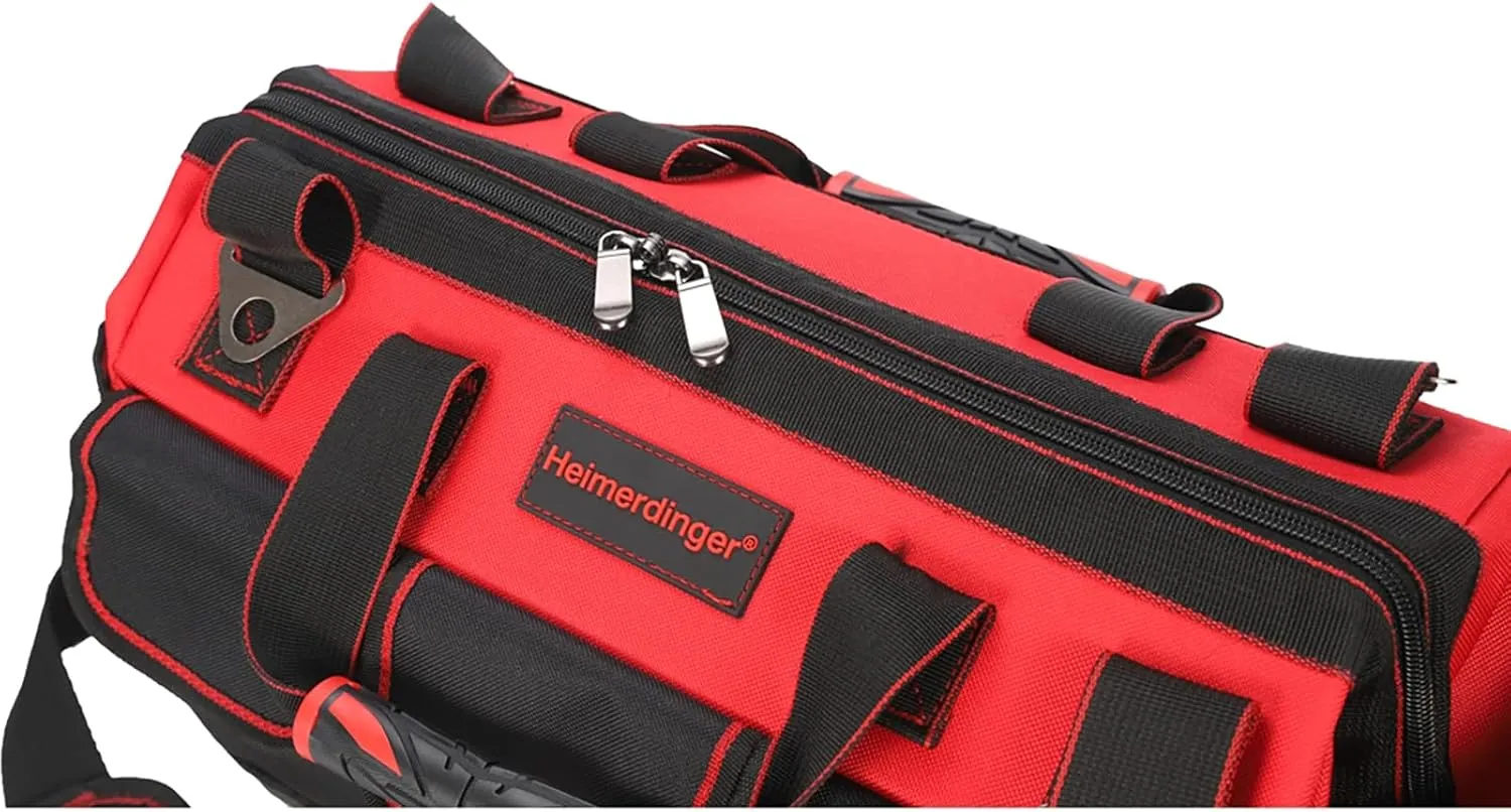 17 Inch Tool Bag with Adjustable Shoulder Strap,Wide Mouth Tool Bags,Heavy Duty Waterproof Tools Bag Organizer,Plastic Hard Bottom Base Tool Tote Bag for Electrician Carpenter Mechanic Men