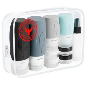17-Pack Triple-Sealed Unique Leak-Proof Design Premium Silicone Travel Bottles for Toiletries TSA-Approved Transparent Carry Bag Easy-to-Read Labels for Business Trips/Camping/Adventure