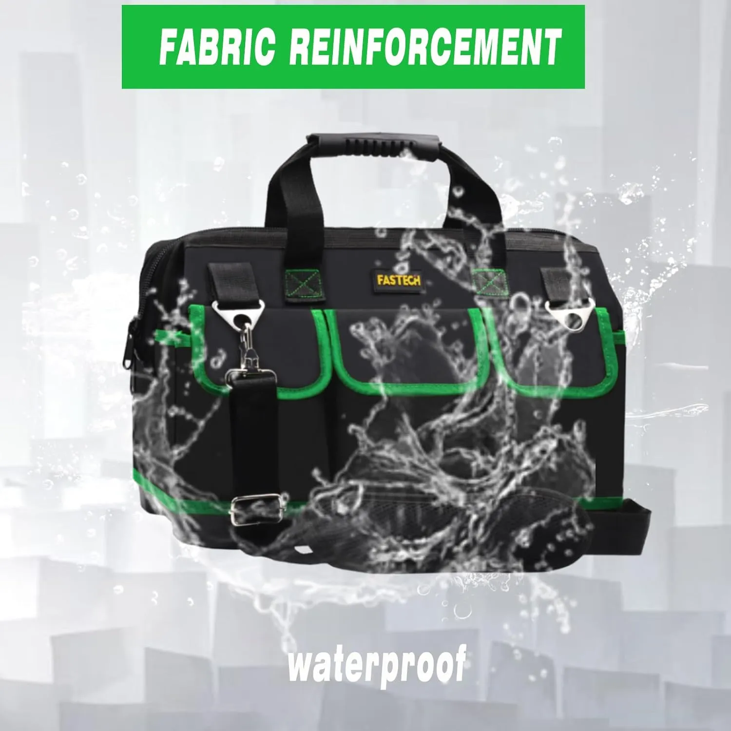 18 Inch Tool Bag With Molded Base and Comfortable Shoulder Straps, Waterproof Wide Mouth Tool Kit, Tool Storage Package For Men/Women (Green18IN)