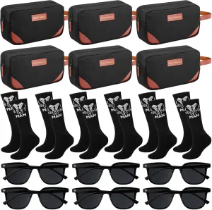 18 Pcs Wedding Groomsmen Gifts Set Include Pcs Men Toiletry Bags Pairs Cotton Groomsmen Socks Pairs of Sunglasses for Wedding Proposal Gifts Bachelor Party Travel Kit(Black)