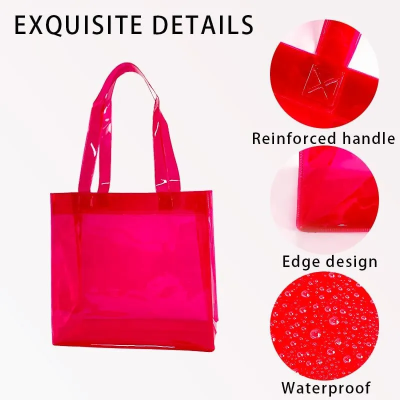 1pcs Waterproof Large Transparent Pvc Shopping Clear Tote Bag with Handles Clear Tote Bags for Work Beach，Sports