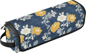 2 in 1 Hair Tools Organizer with Heat Resistant Pad Heating Tools Travel Bag Organizer for Flat Iron Hot Tools and Haircare Accessories, Carnation Lace Mustard Yellow and Denim Blue