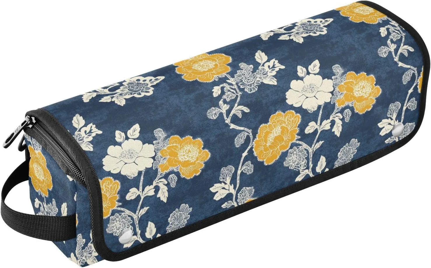 2 in 1 Hair Tools Organizer with Heat Resistant Pad Heating Tools Travel Bag Organizer for Flat Iron Hot Tools and Haircare Accessories, Carnation Lace Mustard Yellow and Denim Blue
