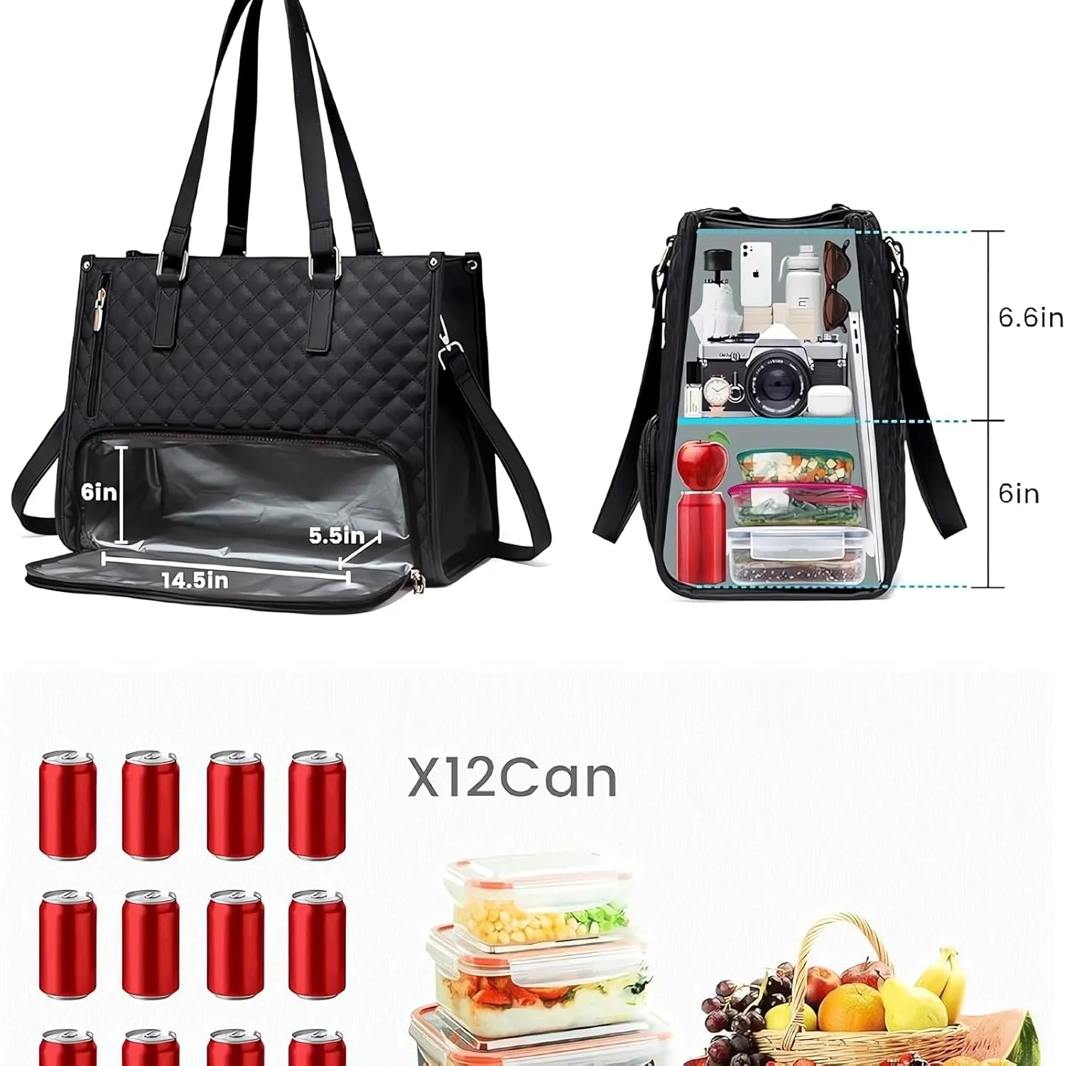 2 in 1Lunch Tote Bag for Women,Work Tote Lunch Bag Combo,Pu Leather 15.6 Inch Work Elegant Computer Handbag