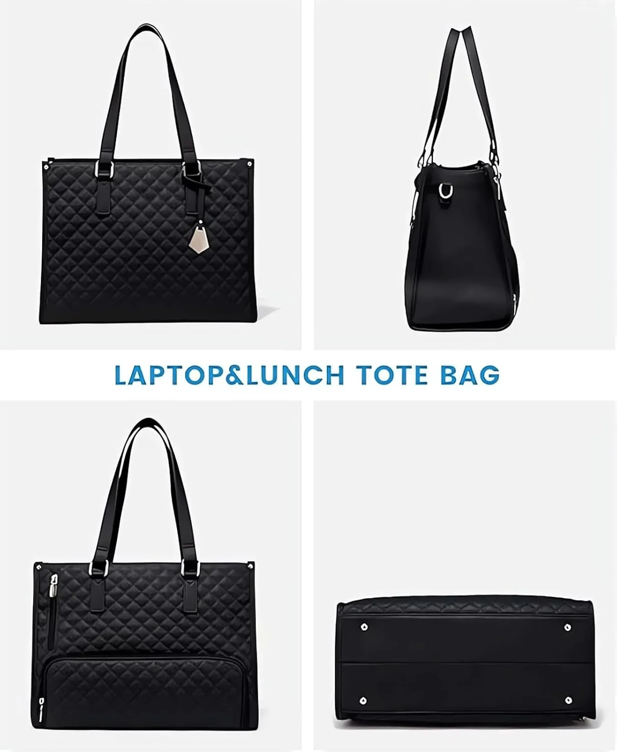 2 in 1Lunch Tote Bag for Women,Work Tote Lunch Bag Combo,Pu Leather 15.6 Inch Work Elegant Computer Handbag