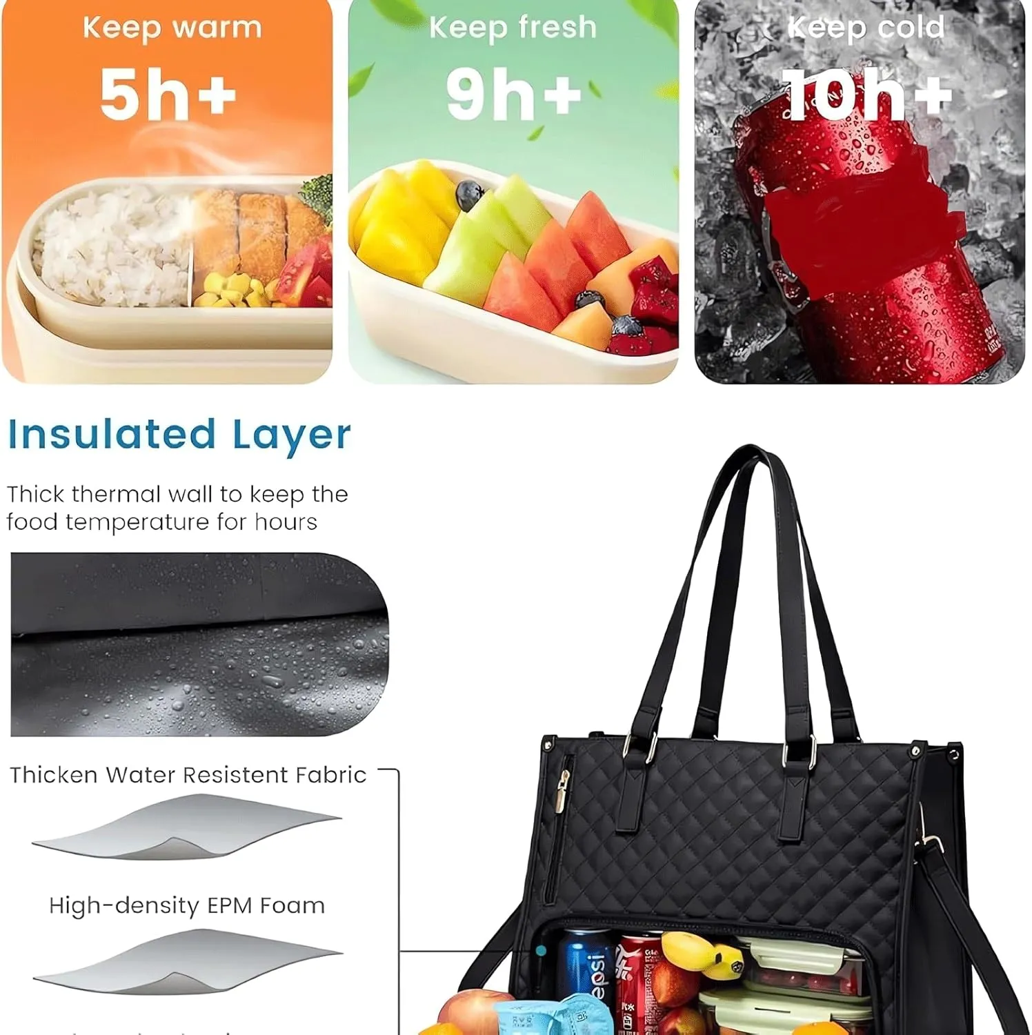 2 in 1Lunch Tote Bag for Women,Work Tote Lunch Bag Combo,Pu Leather 15.6 Inch Work Elegant Computer Handbag