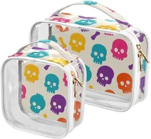 2 Pack clear Beige Cartoon Skull Silhouette men toiletry bag TSA approved reusable makeup bag small travel essential