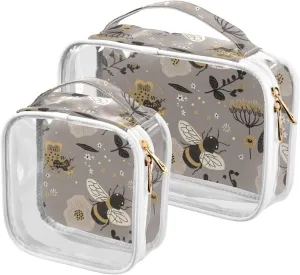 2 Pack clear Boho Retro Cute Bees toiletry travel bag TSA approved reusable bag travel cosmetic Men’s shaving kit