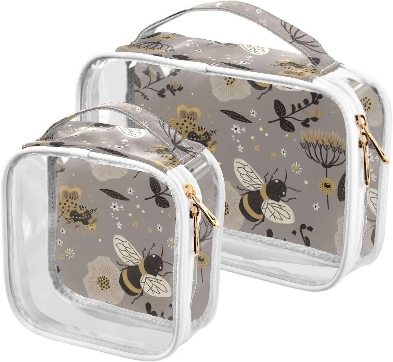2 Pack clear Boho Retro Cute Bees toiletry travel bag TSA approved reusable bag travel cosmetic Men’s shaving kit
