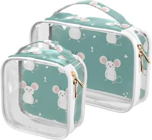 2 Pack clear Boho Simple Style animal Green Cartoon clear toiletry bag TSA approved transparent small makeup bag travel essential