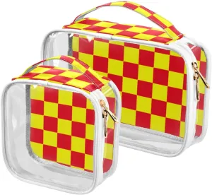 2 Pack clear Buffalo Plaid Check Red Yellow makeup and toiletry TSA approved reusable makeup bag travel travel essential
