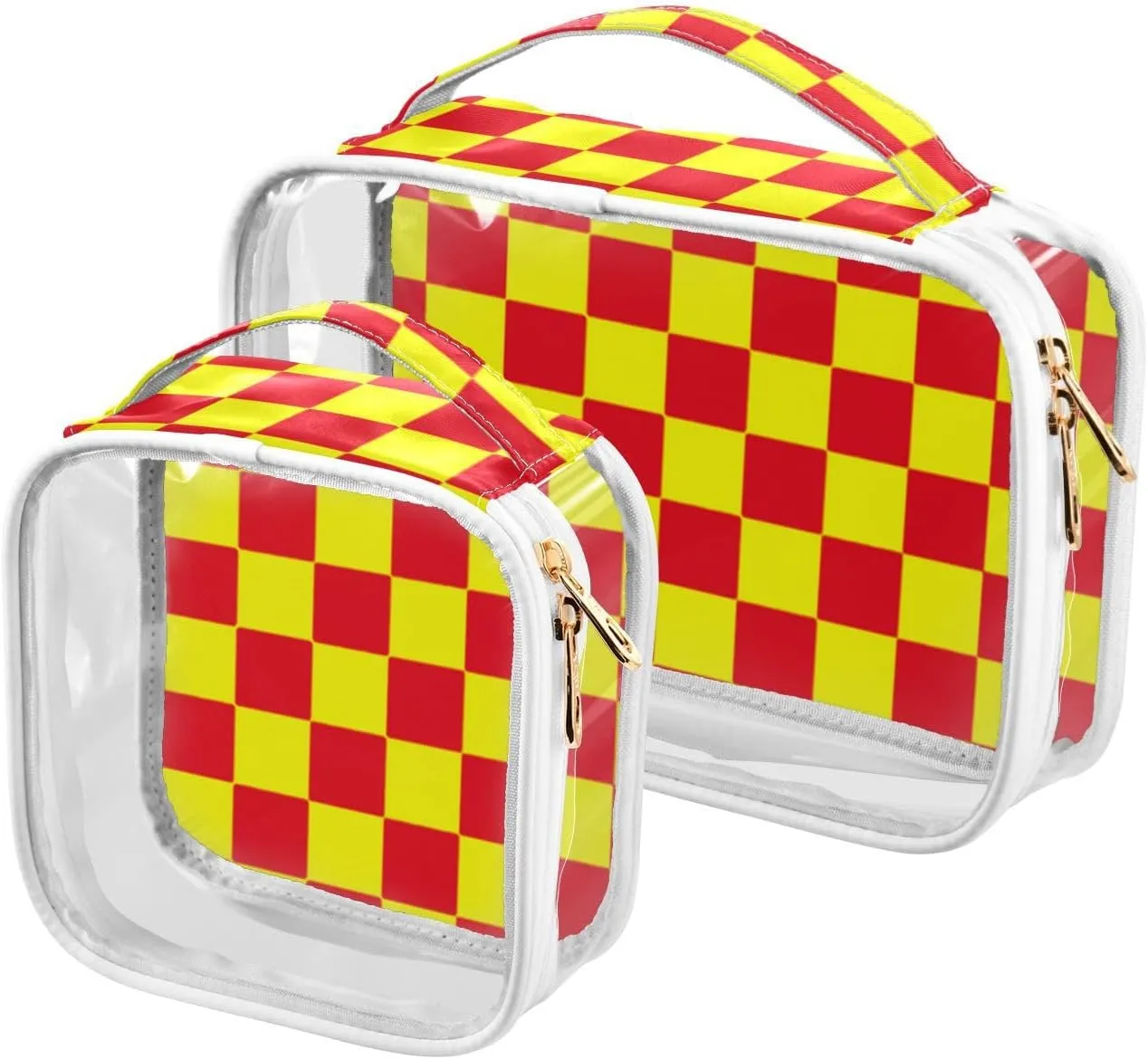 2 Pack clear Buffalo Plaid Check Red Yellow makeup and toiletry TSA approved reusable makeup bag travel travel essential