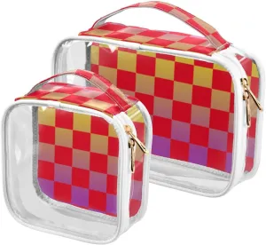 2 Pack clear Buffalo Plaid Check Yellow Red Violet toiletry hanging bag TSA approved multifunctional cosmetic bag travel Airport Airline Compliant