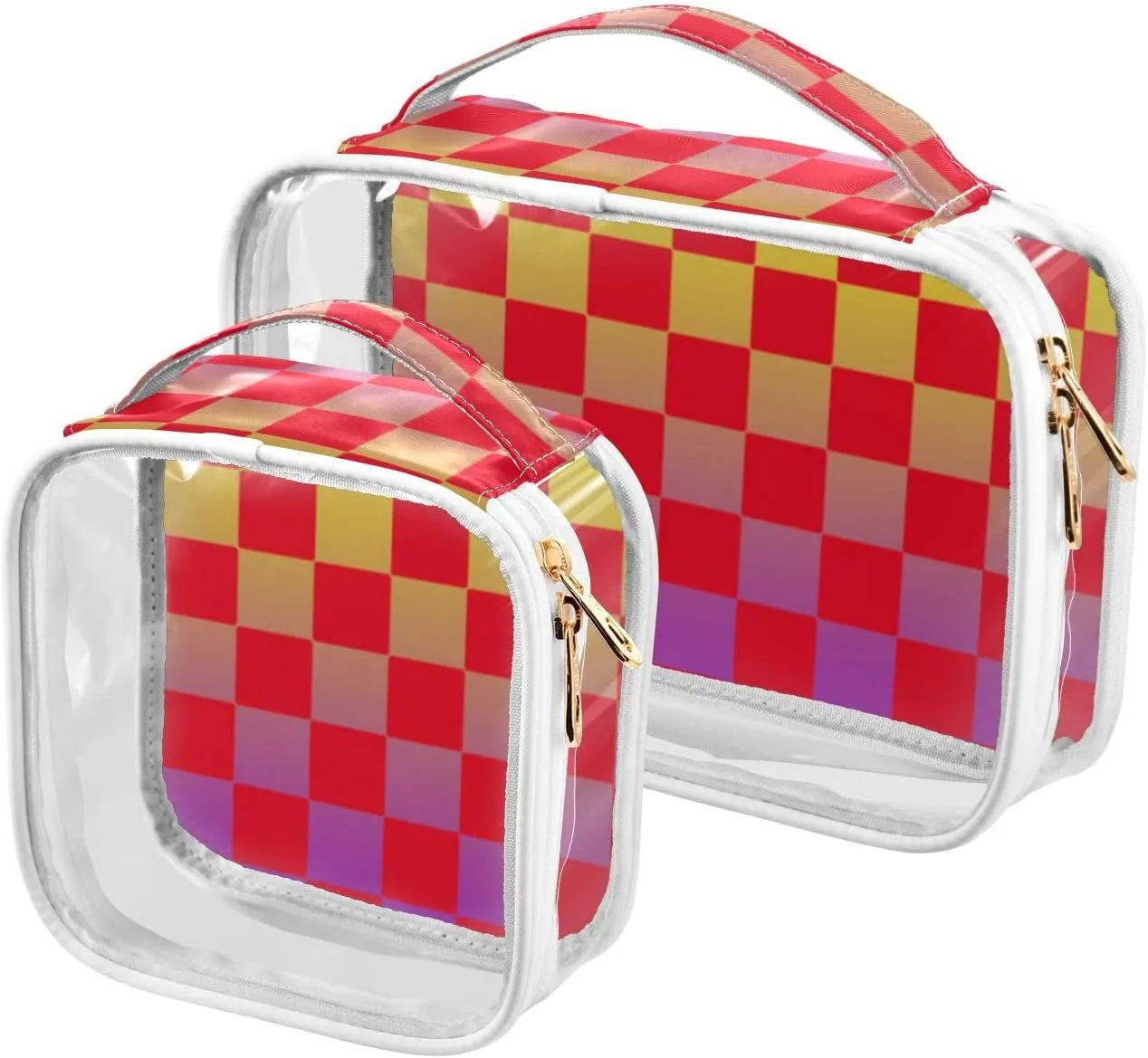 2 Pack clear Buffalo Plaid Check Yellow Red Violet toiletry hanging bag TSA approved multifunctional cosmetic bag travel Airport Airline Compliant