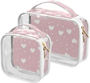 2 Pack clear Cartoon Cute Pink Valentine Heart travel bag toiletry TSA approved portable bags for women travel essential