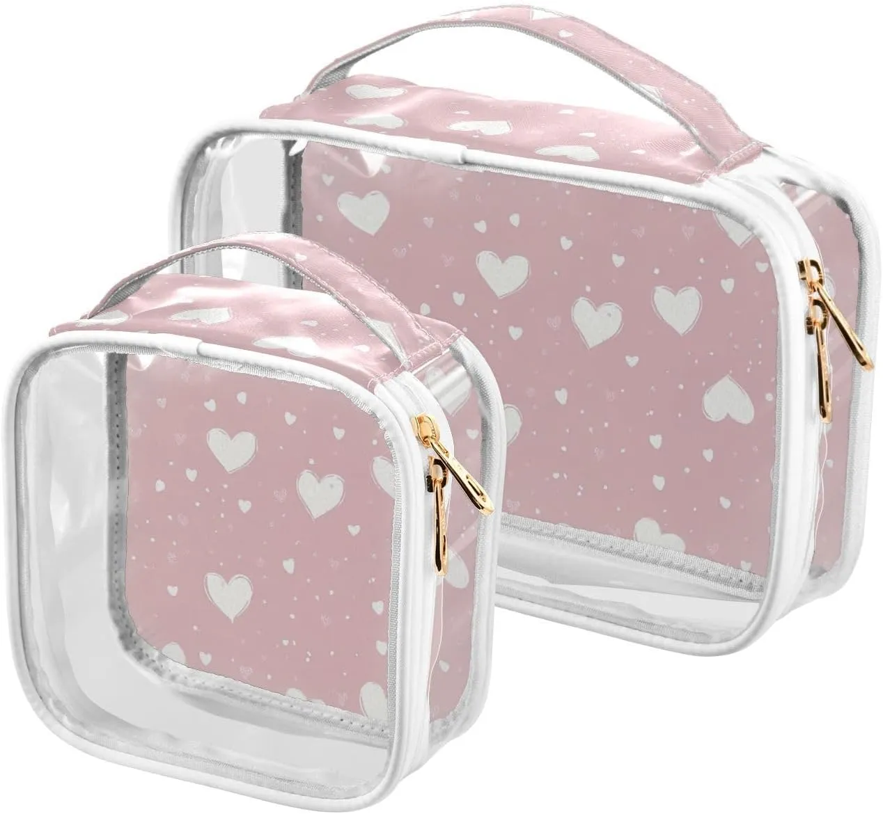 2 Pack clear Cartoon Cute Pink Valentine Heart travel bag toiletry TSA approved portable bags for women travel essential