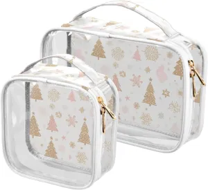 2 Pack clear Christmas Safari Trees Light Brown travel bag toiletry TSA approved reusable bags for women travel essential