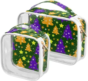 2 Pack clear Colorful Christmas Tree Stars Green makeup bags for women TSA approved reusable small makeup bag travel essential