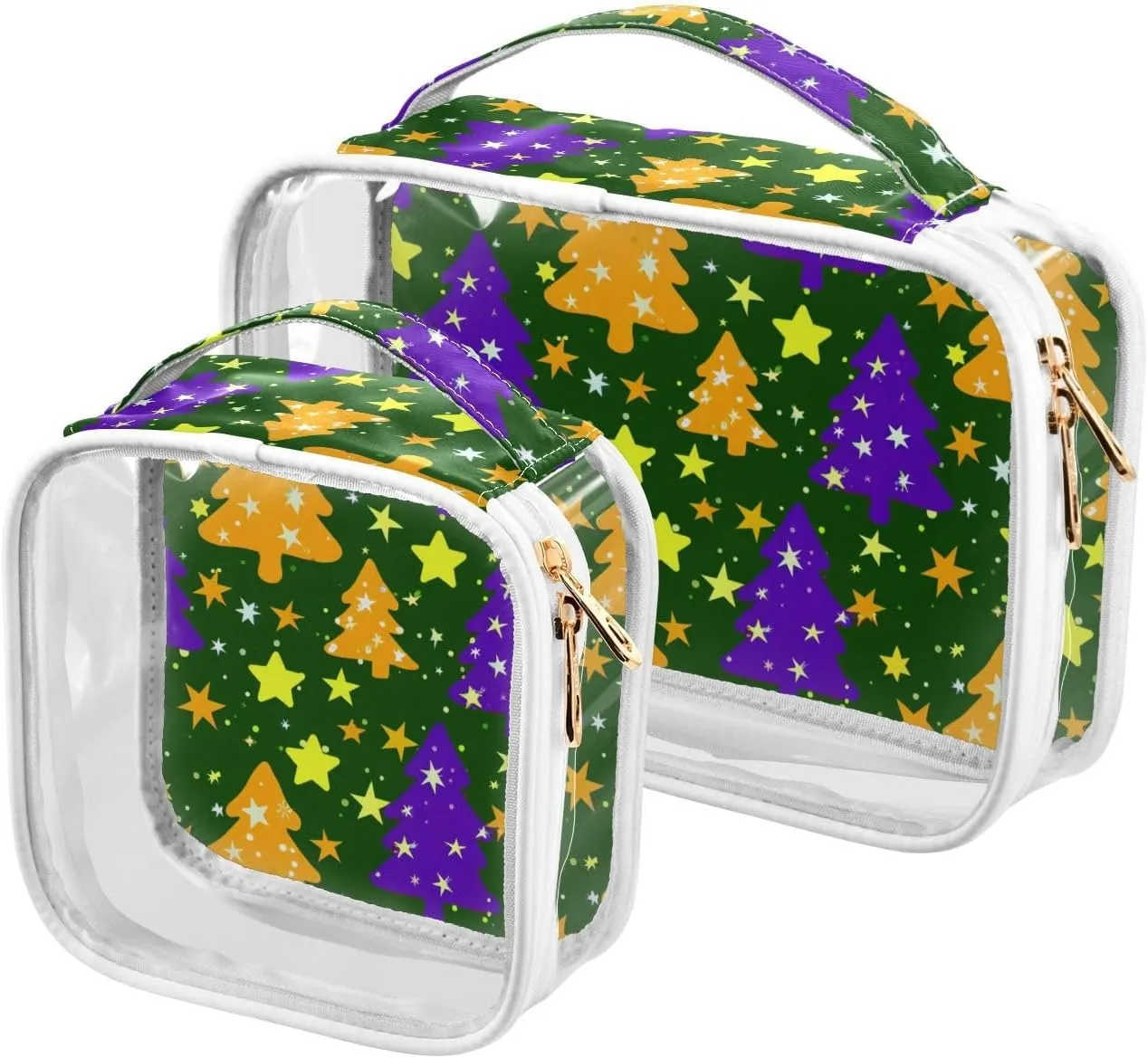 2 Pack clear Colorful Christmas Tree Stars Green makeup bags for women TSA approved reusable small makeup bag travel essential