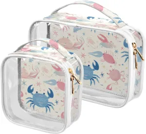 2 Pack clear Crab Summer Pastel Color travel toiletry bags TSA approved multifunctional clear makeup bag travel essential