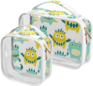 2 Pack clear Cute Little Monsters Green Yellow toiletry bag travel TSA approved waterproof clear makeup bag Men’s shaving kit