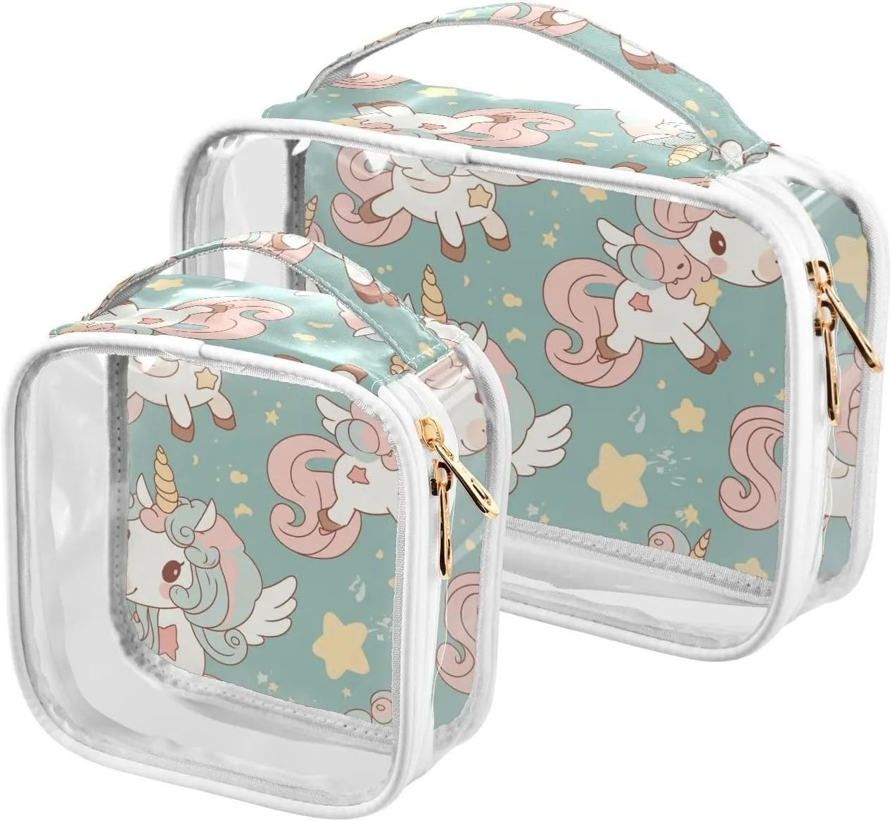 2 Pack clear Dreamy Unicorns mens toiletry bag TSA approved waterproof makeup travel bag travel essential