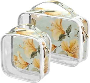 2 Pack clear Golden Flowers Retro travel toiletry bags TSA approved portable makeup bag travel Airport Airline Compliant
