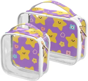 2 Pack clear Purple Yellow Stars Cute toiletry bag small TSA approved multifunctional travel cosmetic bag travel essential