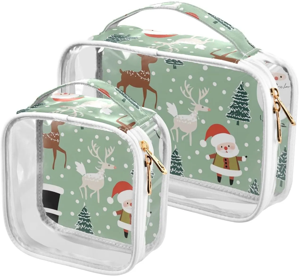 2 Pack clear Santa Claus Reindeer toiletry travel bag TSA approved portable small cosmetic bag Airport Airline Compliant